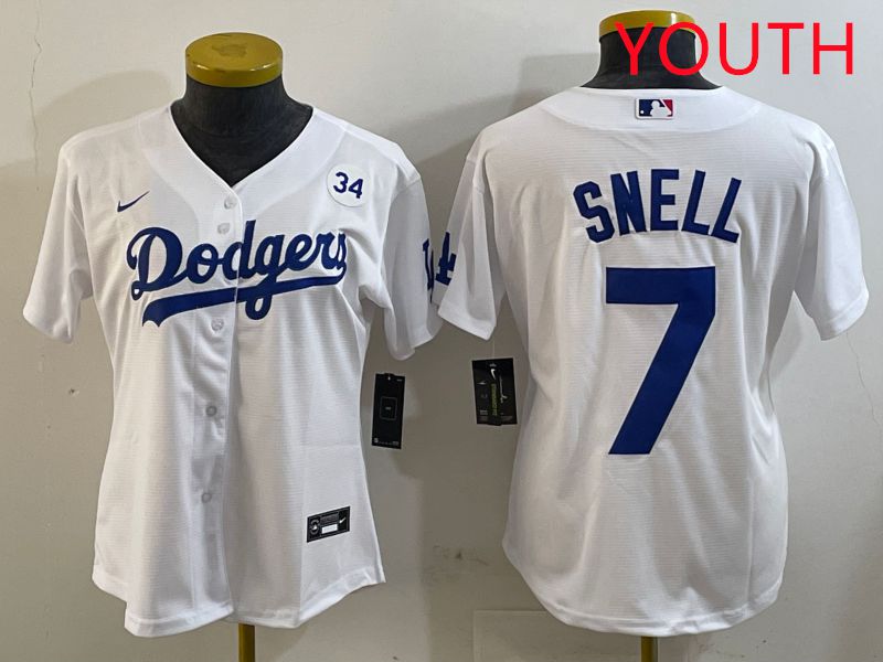 Youth Los Angeles Dodgers 7 Snell White Game 2025 Nike MLB Jersey style 4
